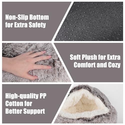 Qianchilang Cat Beds & Dog Bed with Cover Cave, Dog Beds for Small Dogs, Round Soft Plush Donut Calming Pet Bed for Indoor Cats or Small Dog, Washable Puppy Bed with Non-Slip Bottom-16inch