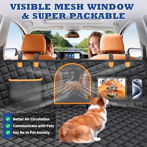 Back Seat Extender for Dogs, Large Space, Hard Bottom Car Seat Cover for Dogs, Waterproof Back Seat Pet Cover for Dogs, Dog Hammock for Car, Backseat Dog Protector for Dogs in Car SUV (Black)