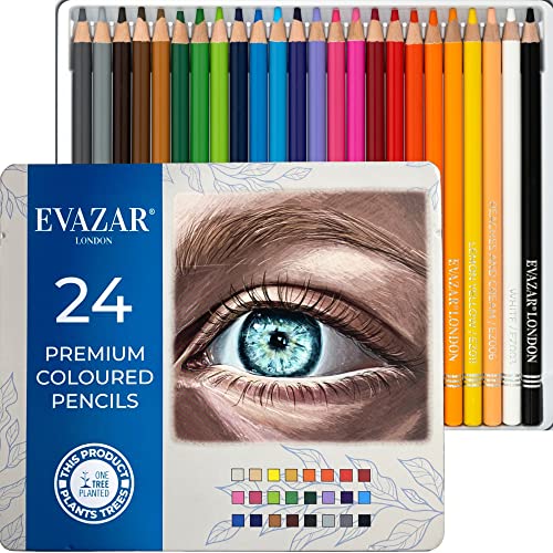 EVAZAR Colored pencils London, 24 Color Pencils, Art Coloring Pencils, soft core, vibrant colors