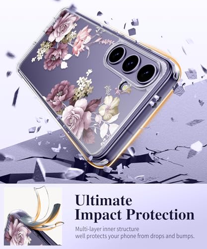 GVIEWIN for Samsung Galaxy S24 Case Floral, with Screen Protector & Camera Lens Protector, Hard PC&TPU Bumper Clear Shockproof Protective Women Phone Cover 6.2" (Cherry Blossoms/Purple)