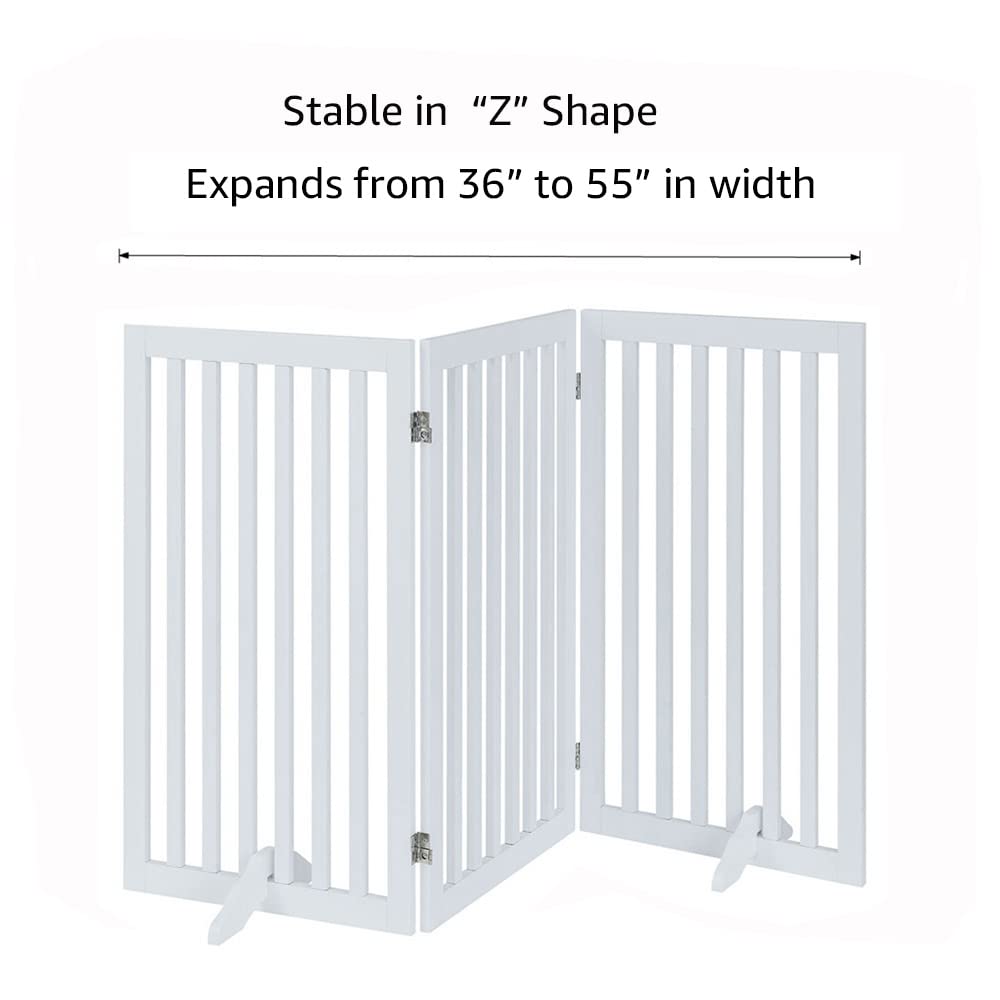 unipaws 36”H Free Standing Pet Gate for Dog Cat, Tall Wooden Dog Gates for Doorway, Stairs, Foldable Pet Fence for The House, Expandable Dog Barrier, Indoor Use, White