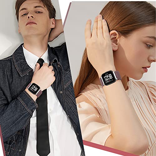 ShuYo 4 Pack Elastic Nylon Bands Compatible with Fitbit Versa & Versa Lite & Versa 2 & Versa SE for Women Men, Adjustable Soft Stretchy Breathable Replacement Straps for Fitbit Versa Smartwatch