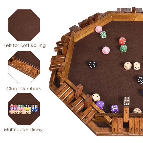 Vamslove Shut The Box Dice Game for 8 Players Upgraded Wooden Board Table Math Game with 16 +6 Dices - Educational Game for Kids, Adultsâ€‚(Instruction Included)
