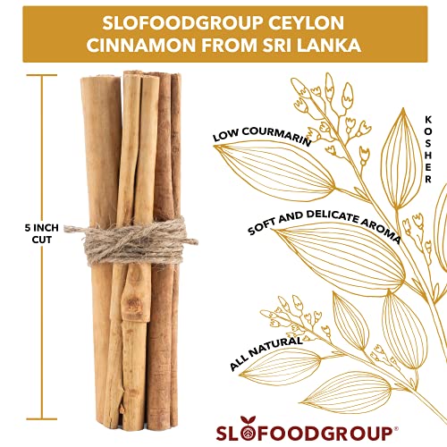 Slofoodgroup Ceylon Cinnamon Sticks - Pure Ceylon Cinnamon Quills 5 Inch Cut Cinnamon Spice from Sri Lanka, True Cinnamon - Cinnamomum Verum, 1 OZ.