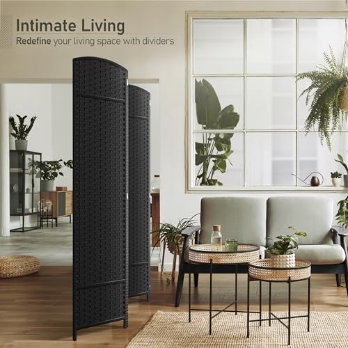 Sorbus 4 Panel Room Divider 6 ft. Tall - Privacy Screen, Extra Wide Double Hinged Panels, Mesh Hand-Woven Design, Partition Room Dividers and Folding Privacy Screens, Wall Divider for Room Separation