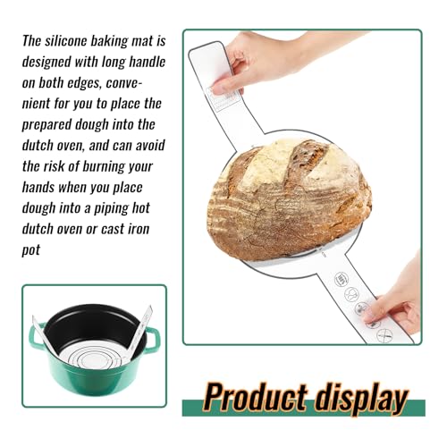 Patelai 2 Pieces Silicone Baking Mat for Dutch Oven Bread Non-stick Mat with Long Handle 8.3 Inch Reusable Silicone Baking Sheets Heat Resistant Bread Pad for Dough Pastry(Blue)