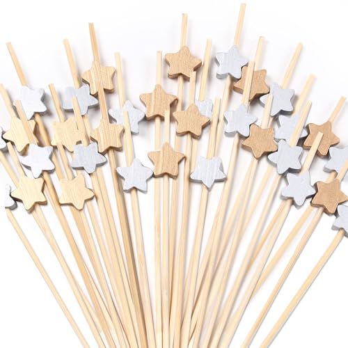 Jiooil Bear 100 PCS Bamboo Cocktail Picks, Decorative Toothpicks Skewers for Appetizers, Fruits and Drink Garnish, Holiday Birthday Party Decorations