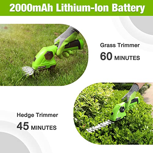 WORKPRO Cordless Grass Shear & Shrubbery Trimmer - 2 in 1 Handheld Hedge Trimmer 7.2V Electric Grass Cutter 2.0Ah Rechargeable Lithium-Ion Battery and USB Cable Included