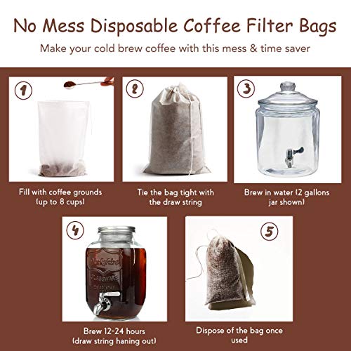 HOMYHEE Disposable Cold Brew Coffee Filters - 50 Count Single Use Filter Sock Packs Fine Mesh Brewing Bags for Concentrate, Iced Coffee Maker, French/Cold Press Kit, Tea in Mason Jar, 8 x 12 Inches