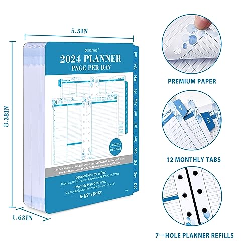 Planner Refills 2024-2025 – Jul. 2024 - Jun. 2025, Two Pages Per Day Daily ＆ Monthly Planner, 8.38" x 5.51", Ring-Bound Day Planner with Tabs