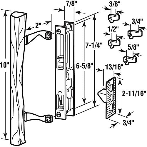 Prime-Line C 1149 Keyed Sliding Glass Door Handle Set – Replace Old or Damaged Door Handles Quickly – Wood & Chrome Plated Diecast, Hook Style, Flush Mount, Fits 6-5/8 in. Hole Spacing (1 Set)