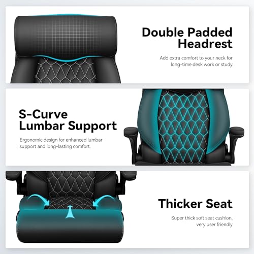 Office Chair, Big and Tall Office Chair, Reclining Office Chair with Footrest Home Office Desk Chairs, High Back Ergonomic Office Chair with Lumbar Support, Executive Leather Office Desk Chair