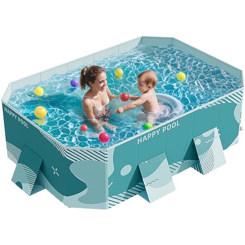 Flamaker Above Ground Pool Foldable Non-Inflatable Pool with 3 drains Outdoor Swimming Pool with Hard Plastic Shell Portable Pool for Backyard Garden(Light Green, 72.83" x 53.94" x 17.72")