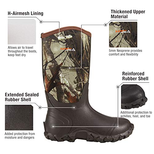 HISEA Men's Rain Boots Waterproof Rubber Boots Neoprene Insulated Mud Boots Outdoor