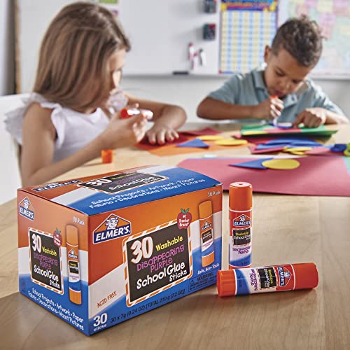 Elmer's Disappearing Purple School Glue Sticks, Washable, 7 Grams, 30 Count