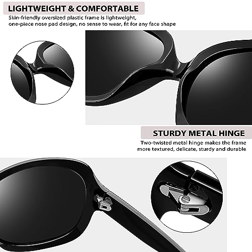 Joopin Oversized Women’s Sunglasses Polarized, Ladies Big Sunnies Sun Glasses UV Blocking, Huge Frame Shades with Dark Lens (Black+Black Red)