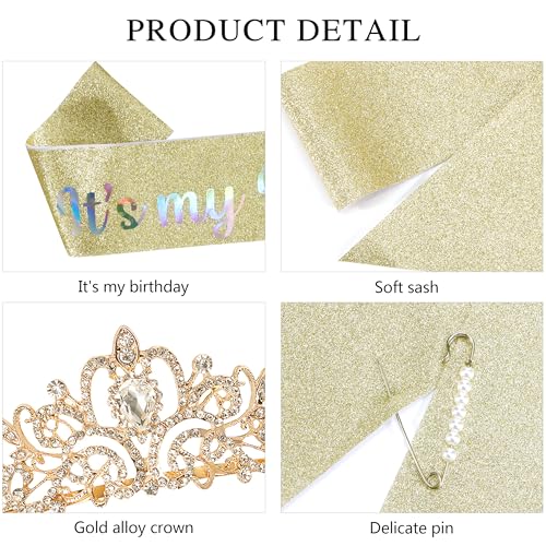 Birthday Decorations for Women, Birthday Sash and Tiara for Women, It's My Birthday' Sash Set for Women, Perfect Gold Decorations for Birthday Celebrations and Gifts