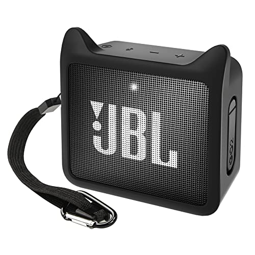 Black Sesame Protective Silicone Cover for JBL GO2 Protable Bluetooth Speaker Cute Cat Ear Shape Shockproof Carrying Case Compatible with JBL GO 2 Speaker - Black