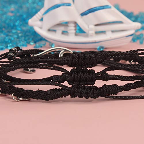 Lynnaneo Waterproof String Anklets Cute Beaded Ankle Bracelets Boho Wave Anklet Stainless Steel Coin Beach Foot Jewelry for Women Teen Girls(Black)