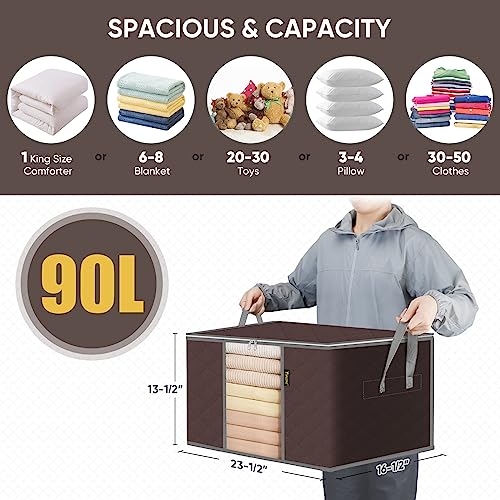 BALEINE 2 Pack Clothes Storage Bags, 24 Gallon Storage Containers with Reinforced Handle Sturdy Zipper, Closet Storage for Blanket Comforter Pillow Bedding (Beige, 2 Pack)