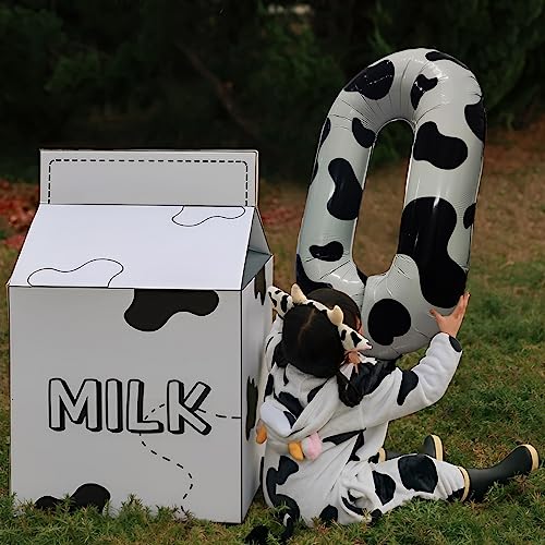 Cow Balloons,Cow Print Balloons,Number Balloons 0-9 for Cow Party Decoration,Funny Farm Balloons for Children's Birthday Farm Party Wedding Anniversary Decoration Supplies (Number 0)
