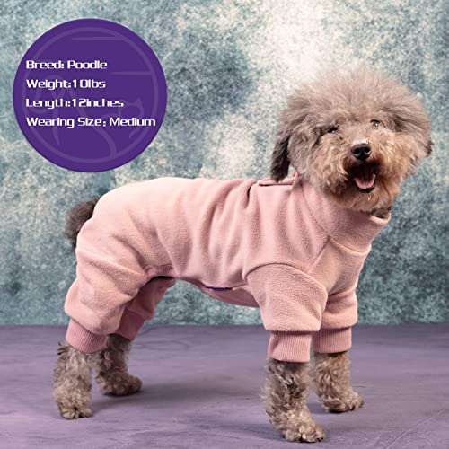 cyeollo Fleece Dog Pajamas Warm Dog Winter Coat Thermal Soft Pjs Small Dog Onesie Stretchy Jumpsuit Doggie Pet Clothes Outfits Cat Apparel, Pink S