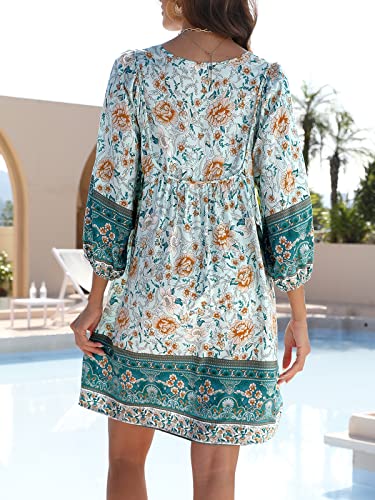 Qearal Women's Floral Summer Short Dress 2023 Casual Boho Print Vacation Dresses Black, M