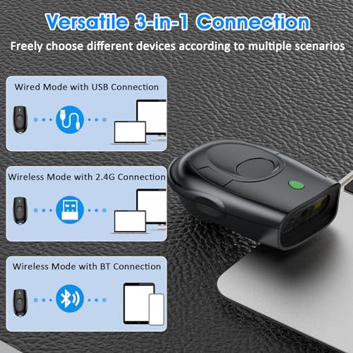 Symcode Bluetooth Barcode Scanner Mini 1D Small Portable Barcode Scanner 3-in-1 Bluetooth & 2.4G Wireless & USB Wired Barcode Scanner with Android,iOS,Computers,Windows