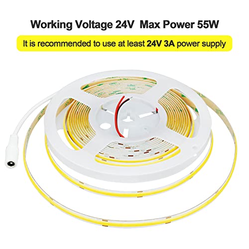KXZM 24V COB LED Strip Light Cool White 6000K 2400LEDs 16.4ft(5M) CRI 93+ 4500lm Uniform Glow Dotless Flexible IP20 Not Waterproof LED Tape Lights for DIY Bedroom Kitchen Home Decor(No Power Supply)