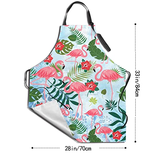 Wizfuyq Pink Flamingo Tropical Leaves Flowers Waterproof Work Apron Baking Aprons Novelty Cooking Chef Gift For Men Women Bbq Grilling With 2 Pockets Kitchen Apron