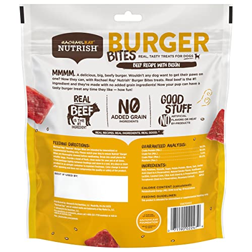 Rachael Ray Nutrish Burger Bites Real Meat Dog Treats, Beef Burger with Bison Recipe, 12 Ounces, Grain Free