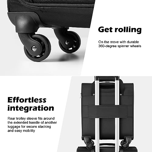 Coolife Underseat Carry On Luggage Suitcase Softside Lightweight Rolling Travel Bag Spinner Suitcase Compact Upright 4 Dual Wheel Bag