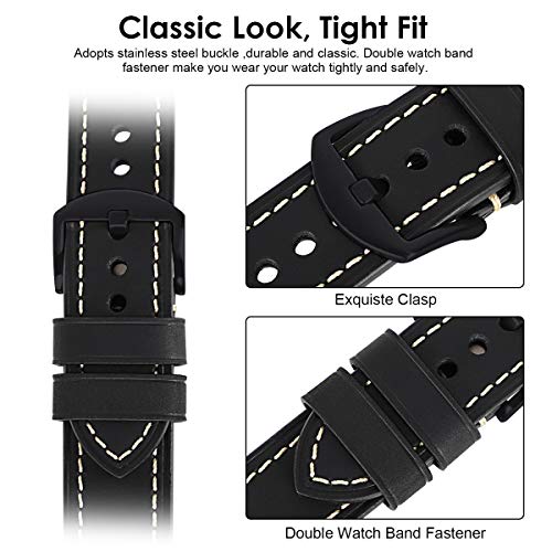 MTRRISE Compatible for Apple Watch ultra Band 42mm 44mm45mm49mm Men,Top Grain Leather Band Replacement Strap iWatch Series 8/7/ 6/5/ 4/3/ 2/1,SE,ultra (38mm40mm41mm, Black Black buckle)
