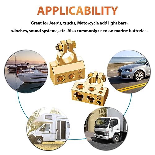 COROTC Battery Terminal Connectors, 0/4/8/10 Gauge AWG Battery Terminal, Positive Negative Battery Terminals, with 2 Clear Covers and Shims, Battery Connectors for Car, Marine, Truck, Motorcycle