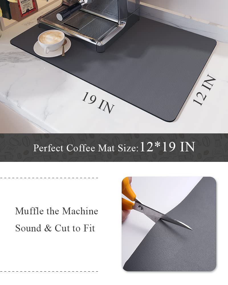 Coffee Mat-Coffee Bar Accessories-No Water Marks Dish Drying Mat-Coffee Bar Mat for Countertops Rubber Backing Bar Mat Under Coffee Maker Machine Coffee Pot-Perfect Coffee Station Organizer