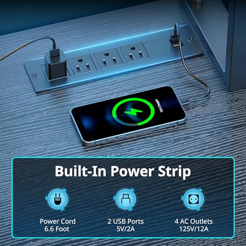DOMICON Gaming Desk Computer Desk with Storage, L Shaped Desk with Power Outlet & LED Strip, Office Desk with Pegboard, Corner Deck for Home Office Black