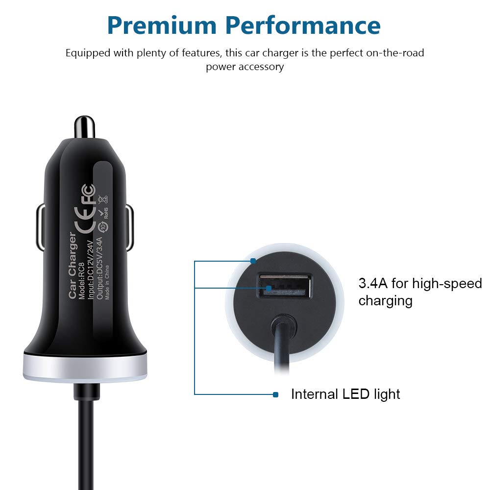 USB C Car Charger, 3.4A Fast Charging Car Adapter+3ft Type C Cable for Samsung Galaxy S24 S23 S22 S21 S20 S10 Note 20 A10E A20 A50 A51 A71 A11,LG Stylo 6/5/4 G7 V60 ThinQ Moto G8 G7 Google Pixel 4 3a