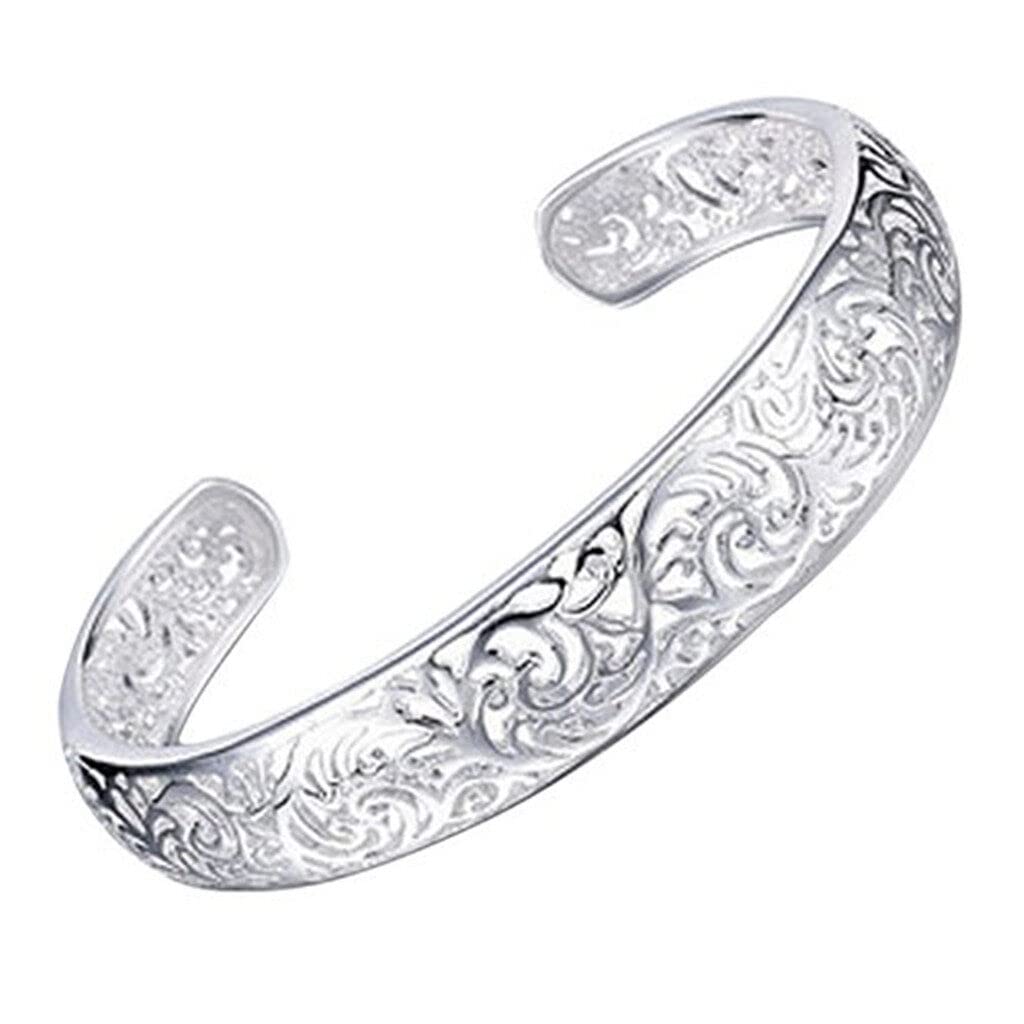 Bracelets, Women's 925 Sterling Silver Bezel Hollow Cuff Bangle Open Bracelet Jewelry Gift Durability and Attraction