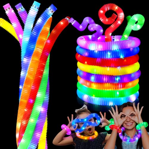 Glow Sticks Halloween Party Favors for Kids - 16 Pcs Light Up Pop Tubes Halloween Toys Glow in the Dark Party Supplies Halloween Gifts for Kids Goodie Bag Fillers, Christmas Stocking Stuffers for Kids