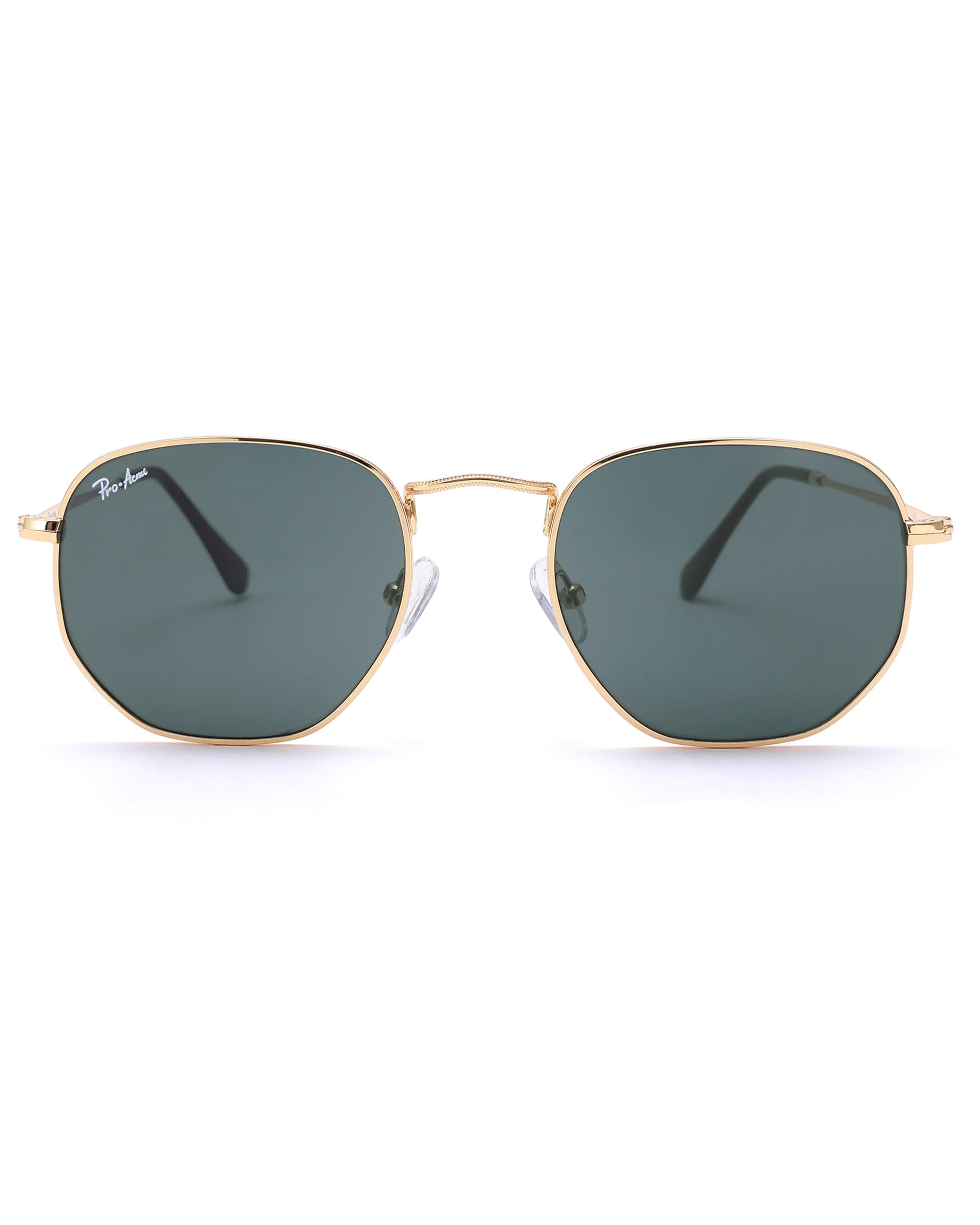 Pro Acme Small Square Sunglasses for Women Men 100% Real Glass Lens Hexagonal Frame (C1 | Gold | Grey, 51)