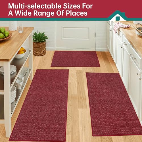 BEQHAUSE Kitchen Rugs and Mats,Non Skid Washable Absorbent Kitchen Runner Rug with TPR Backing for Kitchen,Front of Sink,Laundry (Burgundy Red,20"x32")