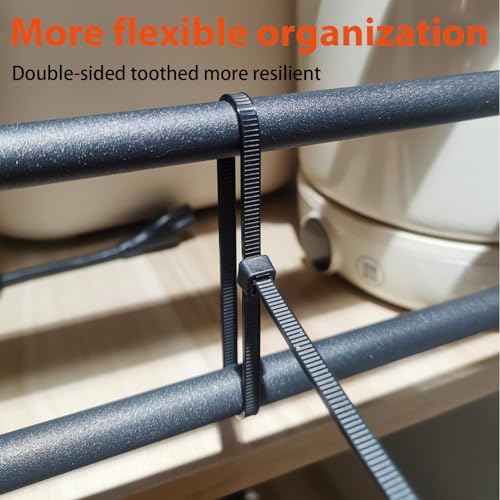 8 Inch Zip Ties Double Sided Toothed (Bulk 1000 Pack Black),65lbs Tensile Strength Heavy Duty Cable Wire Ties with Self-Locking Adjustable Nylon Tie Wraps for Indoor Outdoor (Patented Design)