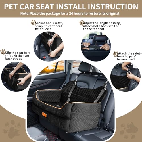 Dog Car Seat for Large/Medium Dog - Memory Foam Dog Booster Seat for Dogs Under 55Lbs or 2 Small Dogs-Detachable and Washable Travel Bed Dog Seat with Thick Cushion and Storage Pockets-Black