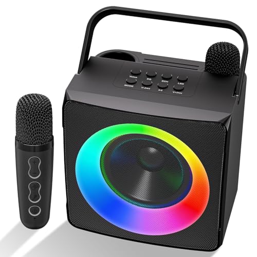 Verkstar Karaoke Machine, Portable Bluetooth Karaoke Speaker for Kids Adults, Unique Singing Machine with Two Wireless Microphones Storage Hole, Ideal Gifts for Girls Boys