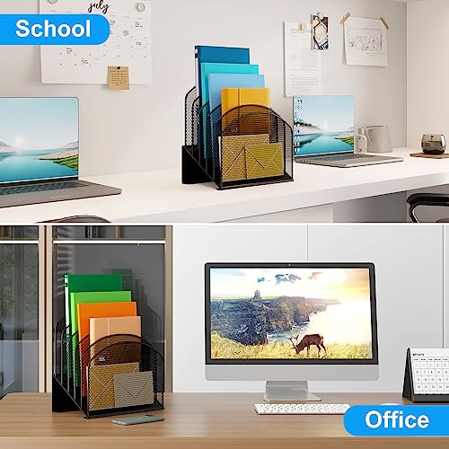 VETUZA Desk File Organizer, Metal Mesh Vertical Desktop File Folder Holder for Office & School & Home, 1 Pack