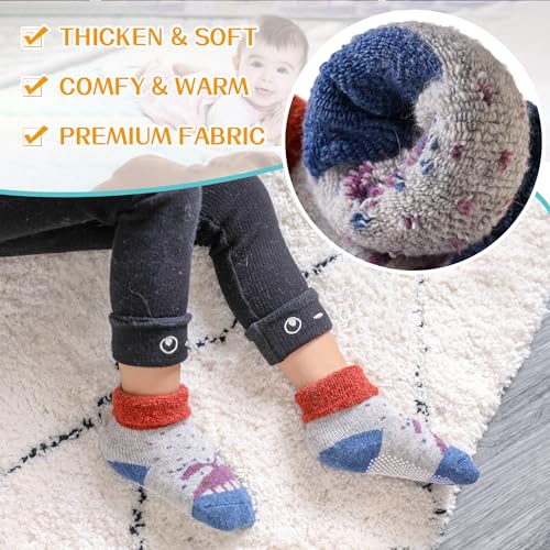 Eyean Baby Wool Grip Sock Soft Winter Warm Thick Non Slip Toddler Boy Girls Crew Socks For Children 6 Pairs (Stripe-C, 1-3 Years)