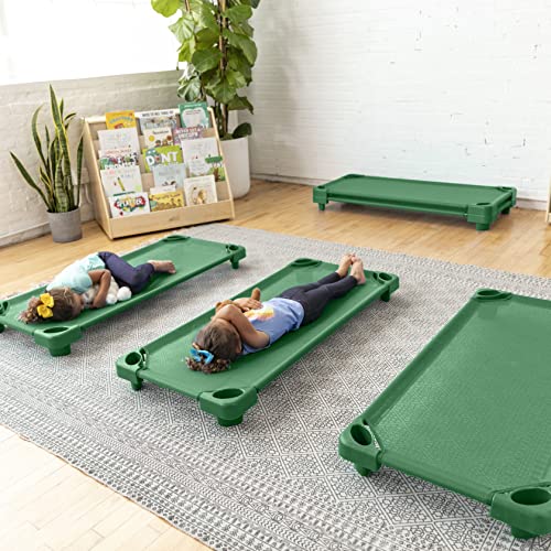 ECR4Kids Stackable Kiddie Cot, Ready-to-Assemble, Standard Size, Classroom Furniture, Green, 6-Pack