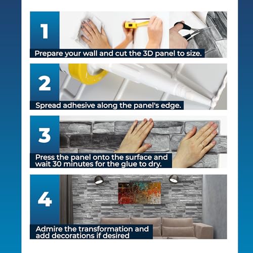 Smart Profile 3D Wall Panel - PVC Casted Faux Stone - 50 Sq Ft for Full Wall Interior Coverage - Heat, Scratch & Moisture Resistant Design for Home, Kitchen, DIY - Silver Slate - 38.6" x 19.6"