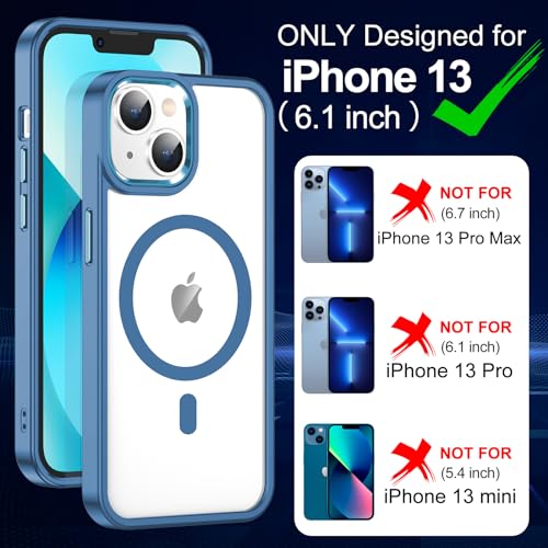 Redpepper for iPhone 13 Case,[Compatible with Magsafe][Anti-Yellowing] with Screen Protector,Slim Thin 10 FT Shockproof Phone Case 6.1 inch-Blue