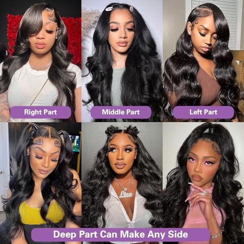 13x6 Lace Front Wigs Human Hair Body Wave HD Lace Frontal Wigs Human Hair 22 Inch Glueless Brazilian Virgin Human Hair Wigs for Women 180% Density Natural Black Color